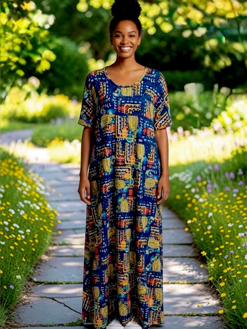 LuLaRoe Maxi Dress with Blue Geometric Print, 3X
